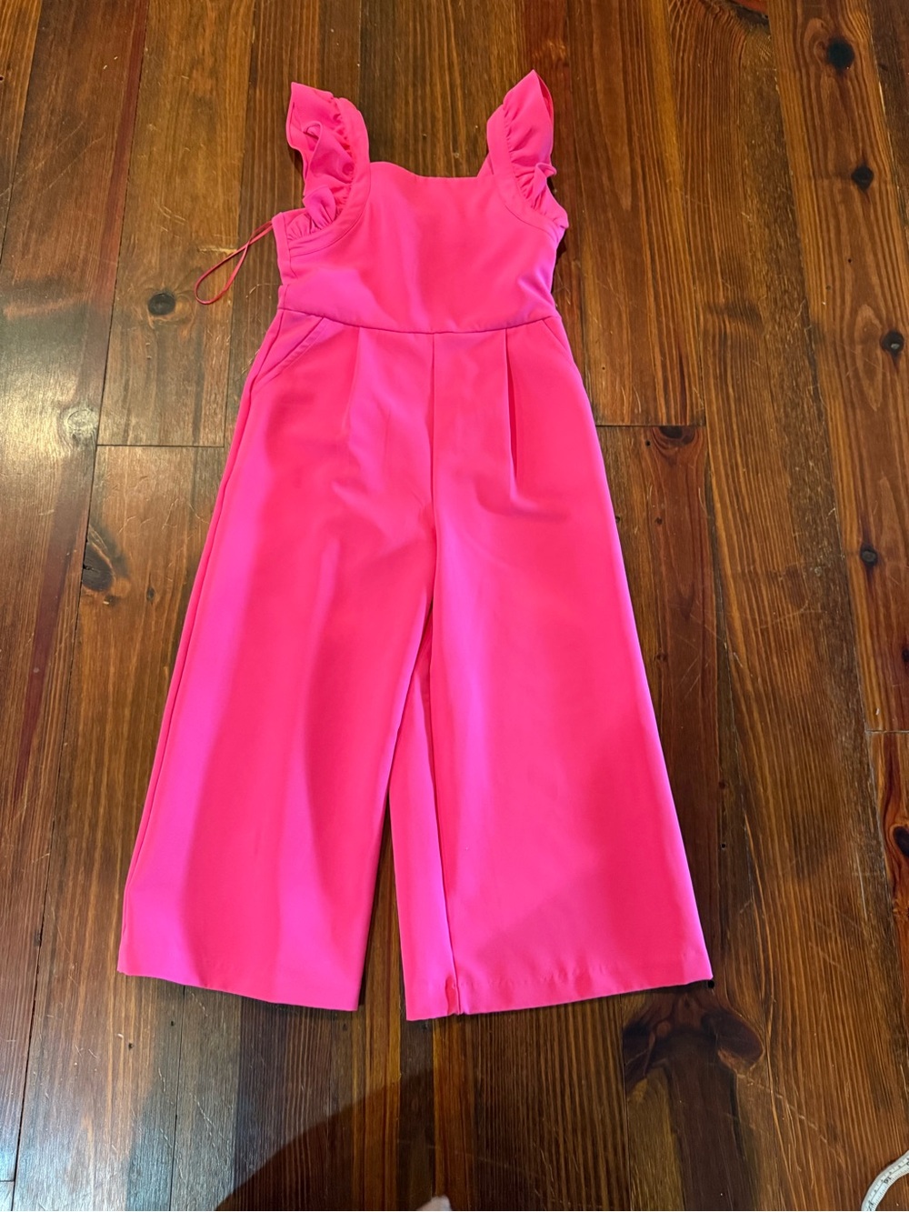 GB girls Bright Hot Pink Ruffle-Strap Wide-Leg Jumpsuit